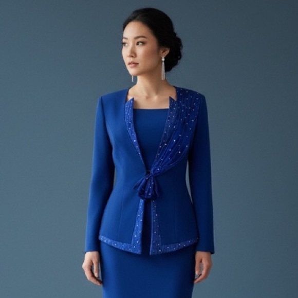 Vtg! Royal Blue Women's Blazer with Scarf Detail - Picture 2 of 16